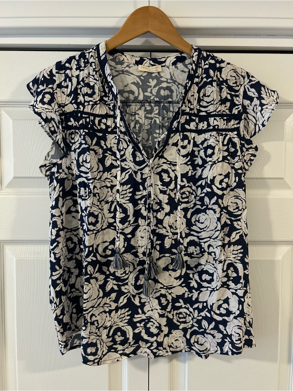 lovestitch Navy and White Floral Tie-Front Blouse